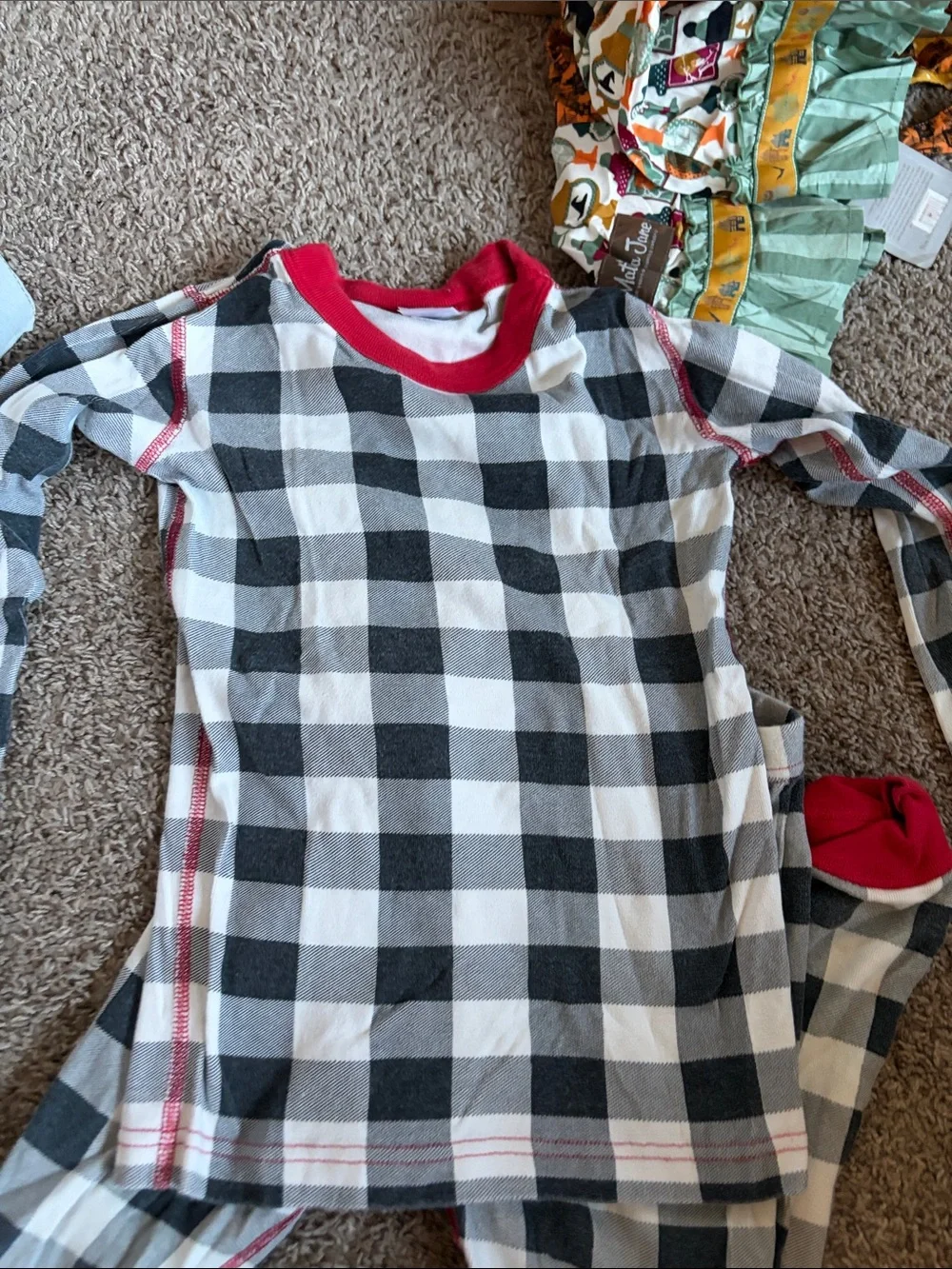 Hanna Andersson Black & White Buffalo Check Pajama Set with Red Trim